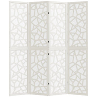 HOMCOM 4 Panel Geometric Pattern Freestanding Room Divider for Bedroom - White-Features a modern geometric pattern, serving as both a functional and artistic piece 
