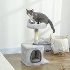PawHut - arbre à chat 28 po avec lit supérieur en peluche - gris clair-Inclut un poteau en sisal naturel pour satisfaire les envies de griffer et protéger vos meubles 