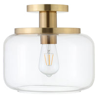 Hudson&Canal - Plafonnier semi-encastré Tatum de 28 cm de large avec abat-jour en verre - Laiton brossé/transparent-Design moderne du milieu du siècle pour votre entrée, votre foyer ou votre cuisine