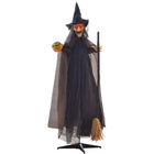 HOMCOM Animatronic Witch with Broomstick Prop Halloween Decoration-A witch with a broomstick design with a bendable arm 