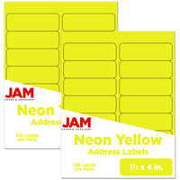 JAM Paper Mailing Address Labels, 1 1/3 x 4, Neon Yellow, 252 Pack-Mailing Address Labels