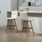 HOMCOM Upholstered Kitchen Bar Stools with Wood Legs - White - 2 Pack-The steel footrest allows you to rest your feet and promote better posture
