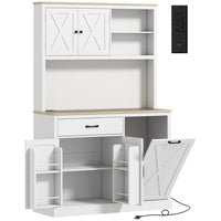 HOMCOM 69" H Cabinet with Charging Station - White-Three cabinets, a large drawer, and adjustable shelves store daily essentials 