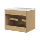 Modway - Zia Support mural de 24" Meuble de salle de bain avec lavabo en marbre - Naturel-Base en bois massif de mangue avec motif cannelé