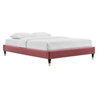 Modway Harlow Performance Velvet King Platform Bed Frame - Dusty Rose-Wood Legs With Gold Metal Sleeves