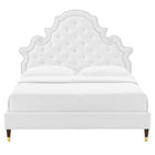 Modway Gwyneth Tufté Performance Velours Lit Plateforme Full Avec Pieds en Bois et Manchons Dorés - Blanc-Velours de performance résistant aux taches