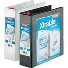 Cardinal XtraLife ClearVue Locking D-Ring Binder, Black, 3”-Back-mounted locking Slant-D rings with GelTab triggers hold 25% more sheets than standard round rings