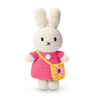 Just Dutch Miffy Handmade Bunny Plush Toy - Pink Dress with Yellow Flower Bag-Charming handmade plush toy features the iconic Miffy character in a beautifully hand-crocheted outfit