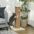 PawHut - Griffoir pour chat 32 po pour intérieur avec balle à taquiner en sisal, beige-Recouvert de peluche douce, vos chats adoreront ce toucher adapté aux félins 