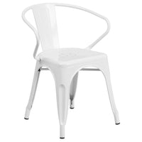 Flash Furniture – Chaise en métal avec accoudoirs pour l’intérieur et l’extérieur, blanc (CH31270WH)-Chaise empilable de style bistro