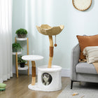 PawHut - Arbre à chat 40 po pour grands chats adultes d’intérieur avec poteaux en bois véritable-Une structure robuste avec une large base assure la stabilité pour les chats actifs 