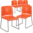 Flash Furniture HERCULES Series Orange Full Back Contoured Stack Chair with Grey Powder Coated Sled Base-Set of 5 Multipurpose Stack Chairs