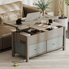HOMCOM Lift Top Coffee Table with Storage and Charging Station - Dark Grey-Spacious storage includes three cubbies and two fabric drawers
