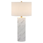 Hudson&Canal Elise 30" Tall Table Lamp with Fabric Shade - Marble/Brass/White-Paired with a white drum fabric shade