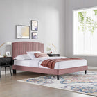 Modway Alessi Performance Velvet Queen Platform Bed with Tapered Wood Legs - Dusty Rose-Tapered Wood Legs