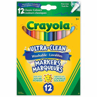 Crayola Ultra-Clean Washable Markers - Fine Tip - Assorted Colours - 12 Pack-Vibrant colors easily wash from clothes, most walls and nonporous surfaces