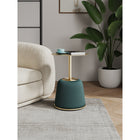 Manhattan Comfort Anderson 15.75" Modern Leatherette Upholstered End Table - Green-Beautiful Round Gold Steel Table Top