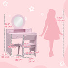 Qaba Kids Vanity and Dressing Table with Mirror and Stool - Pink-Clear oval mirrors are suitable for your little ones' grooming 