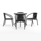 Table ronde en verre et en métal 28 po avec bordure en rotin noir et 4 chaises empilables en rotin noir (TLH-087RD-037BK4-GG)-5
