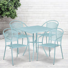 Table de jardin carrée de 28 po en acier bleu ciel et 4 chaises au dossier rond, intérieur/extérieur [CO-28SQ-03CHR4-SKY-GG]-Revêtement thermolaqué bleu ciel