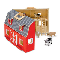 Melissa & Doug Fold & Go Barn -Portable wooden barn opens wide for easy play access and closes up to take with you