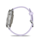 Garmin - Venu 4 – 41 mm, Argent avec bande en silicone lilas-Conception (nouveau): Montre intelligente avec un affichage lumineux et coloré, design en acier inoxydable et lampe de poche intégrée