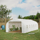 Outsunny - Grande serre de type chapelle 26 pi x 10 pi x 7 pi avec structure en acier, blanc-Comprend 12 fenêtres enroulables avec moustiquaires et une porte avant zippée pour la circulation de l'air
