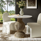 Modway Zale 36" Marble and Seagrass Dining Table - White Natural-Woven Seagrass Pedestal Base