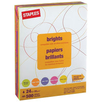 Staples Brights Neon Coloured Copy Paper - Letter - 8-1/2" x 11" - Assorted Colours – Ream-8-1/2" x 11"