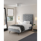 Manhattan Comfort Crosby 81.1" Modern Velvet Upholstered Twin-Size Bed - Grey-Upholstered In Luxurious Velvet with High Density Foam Filled Padding