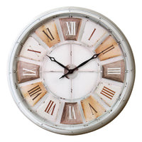 Monarch Specialties 9036 30" Round Oversized Wall Clock - Antique White-This chic 30" round wall clock features an antique white finish and a natural aesthetic that effortlessly enhances any transitional home decor style