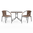 Table carrée en verre/métal 28 po, bordure en rotin brun foncé et 2 chaises empilables en rotin brun foncé (TLH-073SQ-037BN2-GG)-6