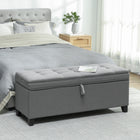 HOMCOM 47 Inch Linen Storage Chest Ottoman Bench - Dark Grey-Breathable, wear-resistant linen-look fabric with foam filling