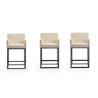 Manhattan Comfort - Ambassador tabouret de comptoir mi-siècle moderne en similicuir crème et noir 20,5" - lot de 3-Tabouret de comptoir moderne du milieu du siècle avec dossier parfait pour le bar et la cuisine. Ensemble de 3