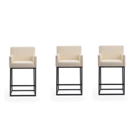 Manhattan Comfort - Ambassador tabouret de comptoir mi-siècle moderne en similicuir crème et noir 20,5" - lot de 3-Tabouret de comptoir moderne du milieu du siècle avec dossier parfait pour le bar et la cuisine. Ensemble de 3
