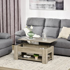 HOMCOM Lift Top Coffee Table with Hidden Storage Compartment and Shelf - Grey-Bottom open shelf offer extra storage and display space