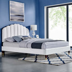 Modway Daisy Performance Velvet Queen Platform Bed with Wood Legs and Gold Metal Sleeves - White-Bed Frame Weight Capacity: 800 lb