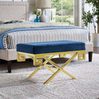 Modway Rove Velvet Performance Velvet Bench - Gold/Navy-Dense Foam Padding for Comfort