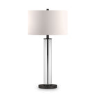 Hudson&Canal Harlow 29" Tall Table Lamp with Fabric Shade - Clear Glass/Blackened Bronze/White-Modern and contemporary design for your living room, workspace, or bed side table