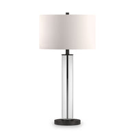 Hudson&Canal - Lampe de table Harlow de 74 cm de haut avec abat-jour en tissu, - Verre transparent/Bronze noirci/Blanc-Design moderne et contemporain pour votre salon, espace de travail ou table de chevet