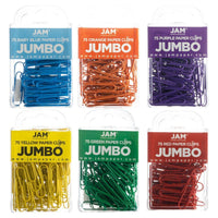 JAM Paper Colourful Jumbo Paper Clips - Large 2" - Rainbow Assortment - 75/Pack - 6 Packs-Colours: Red, Yellow, Baby Blue, Purple, Green, Orange
