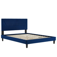 Modway Yasmine Channel Tufted Performance Velvet King Platform Bed - Navy-King Platform Bed