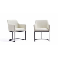 Manhattan Comfort Serena 23.03" Modern Leatherette Upholstered Dining Armchair - Cream - Set of 2-Modern Dining Armchair for Dining Room and Task Use. Set of 2