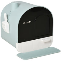 PawHut Cat Litter Box with Lid, Removable Tray, Scoop and Filter - Green-Offers a private space for your cat to use litter 