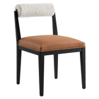 Modway Kai Boucle and Vegan Leather Dining Chair - Pearl/Tan/Black-Ash Wood Frame and Legs