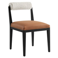 Modway Kai Boucle and Vegan Leather Dining Chair - Pearl/Tan/Black-Ash Wood Frame and Legs