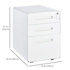 Vinsetto 3-Drawer Lockable Letter/A4 Filing Cabinet with Wheels - White-4 omnidirectional wheels for easy movement
