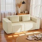 HOMCOM Corduroy 3 Seater Boneless Sofa Couch with 2 Pillows - Beige-Pillow covers are zipped for easy cleaning