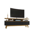 Manhattan Comfort Yonkers 70.86" Mid-Century Modern TV Stand - Black and Cinnamon-Home Assembly Required. All Hardware Included