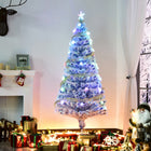 HOMCOM 5' Pre-Lit Artificial Christmas Tree with LED and Optical Fiber - White-Made of dense PVC strands with 180 branches to appear natural and full 